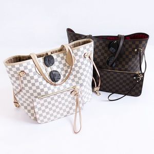 Pink Lily Timeless Style Brown Checkered Purse